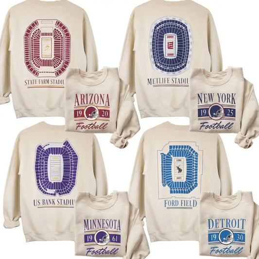 Retro All Team Football 2 Sided Sand Sweatshirt, Football Thowback Vintage All Teams For Fans Sweatshirt, Unisex Vintage College Football Crewnecks