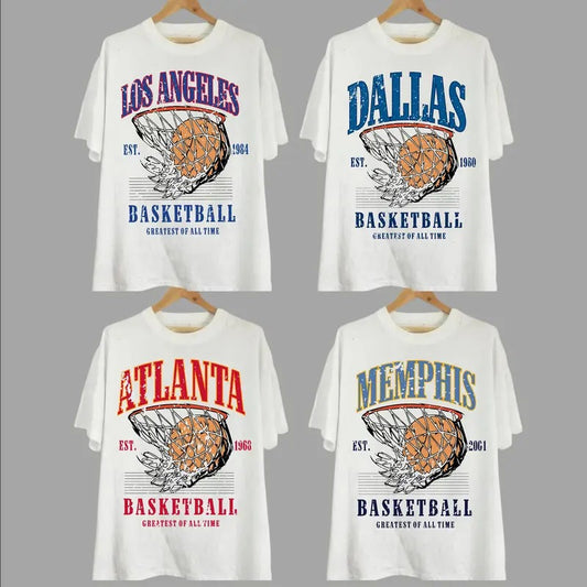 Retro All Teams Basketball Graphic White Shirt, Hometown Basketball Shirt, Basketball Vintage Teams Shirt, Gift For Fans Basketball, Dallas Los Angeles Atlanta