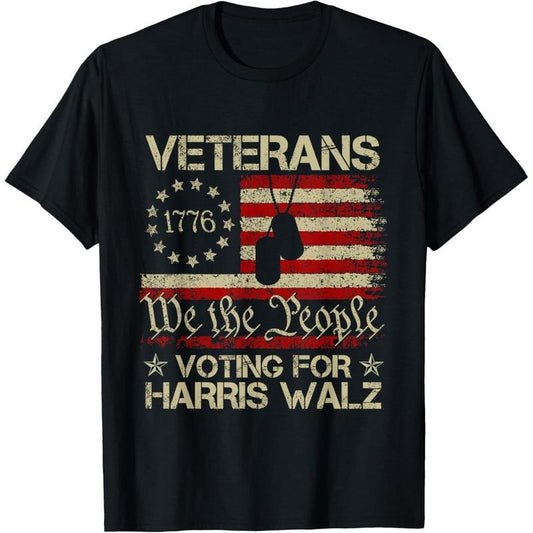 Retro America Flag Veterans Voting For Harris Walz 2024 T-Shirt made in usa