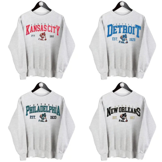 Retro Ash Grey Crewneck - Football Fans Sweatshirt for All Teams