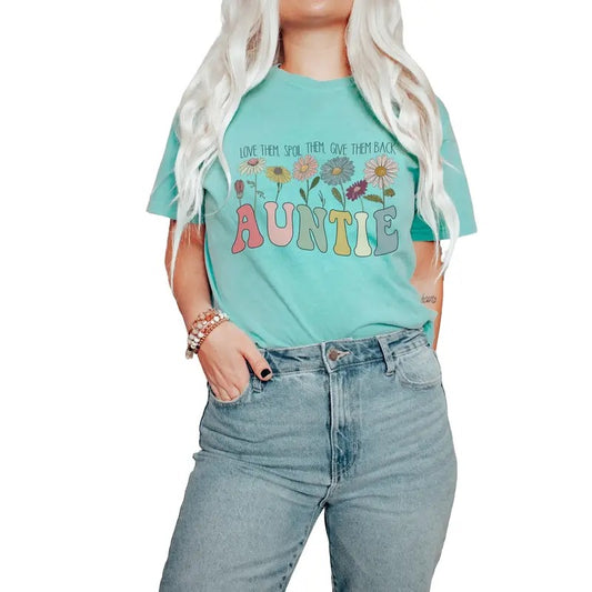 Retro Auntie Shirt, Vintage Flower Auntie Tee, Gift For New Cool Aunt From Nephew Niece, Unisex T-Shirt, Gifts For Auntie Aunt From Nephew, Short Sleeve Tee Shirt, Gifts Ideas For Auntie, Gifts For Birthday