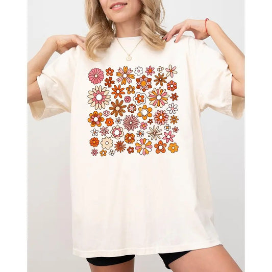 Retro Autumn Flowers, Vintage, Colorful, Floral Pattern, Fall, Thanksgiving, Halloween Shirt, Women's Comfort Color Tee, Tshirt