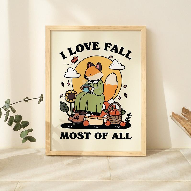 Retro Autumn Wall Decor, Cute Fox Cosy Print, I Love Fall Quote Prints, Cute Posters, Animal Prints, Classroom Print, Wall Art, Poster Prints No Frame, Gifts For Friends Wall Art, Wall Art Home Decor, Gifts For Birthday Landscape Ornaments