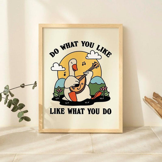 Retro Banjo Goose 80s Wall Art, Groovy Wall Decor, Do What You Like Quote, Singing Goose Print, Cottagecore Poster, Poster Prints No Frame, Gifts For Family Friend Art Prints, Wall Art Prints, Gifts For Birthday Christmas Xmas Landscape Artwork