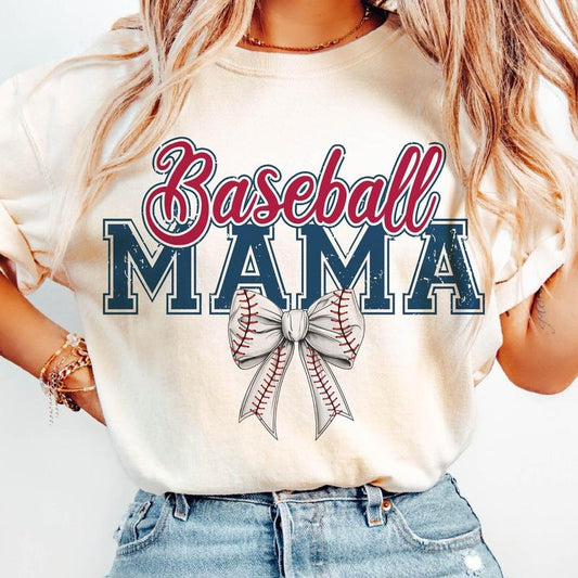 Retro Baseball Mama T-Shirt, Baseball Coquette Bow T-Shirt, Baseball Mom T-Shirt, Game Day , Retro Baseball Coquette Bow T-Shirt