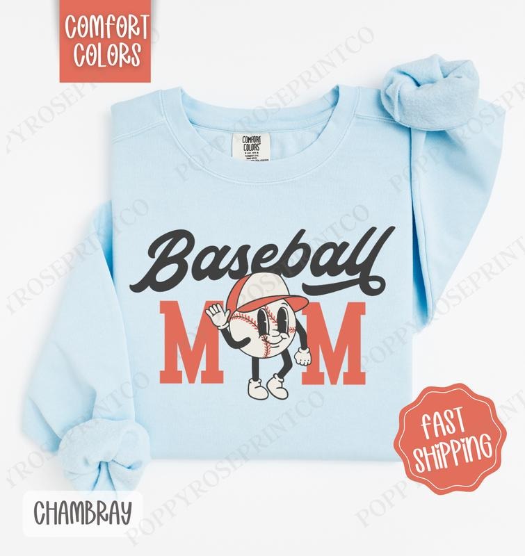 Retro Baseball Mom Comfort Colors Sweatshirt, Baseball Mom Women's Crewneck, Cute Baseball Mom Women's Sweater