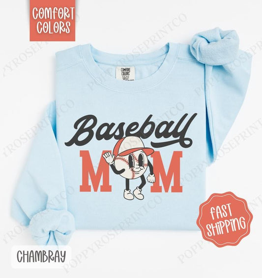 Retro Baseball Mom Comfort Colors Sweatshirt, Baseball Mom Women's Crewneck, Cute Baseball Mom Women's Sweater