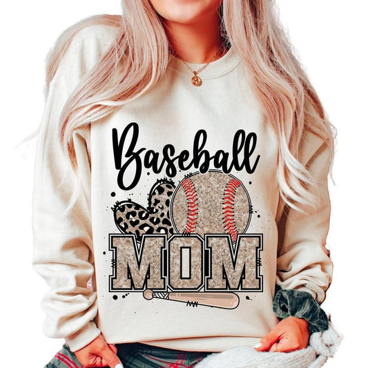 Retro Baseball Mom Sweater, Mother's Day Sweater Gift, Glitter Baseball Shirt, Sports Shirt Gift, Faux Sequin, Leopard Print, Unisex Sweatshirt, Long Sleeve Crewneck Tee, Mom Gifts Sweater, Gifts For Birthday