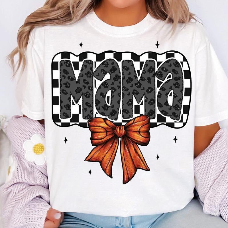 Retro Basketball Mama Coquette T-Shirt, Basketball Mama Shirt, Basketball Bow T-Shirt