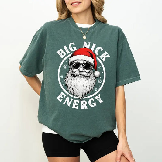 Retro Big Nick Energy Santa with Glasses Shirt Comfort Colors, Cool Christmas Santa Claus T-shirt, Christmas Season Tops, Unisex Holiday Womenswear