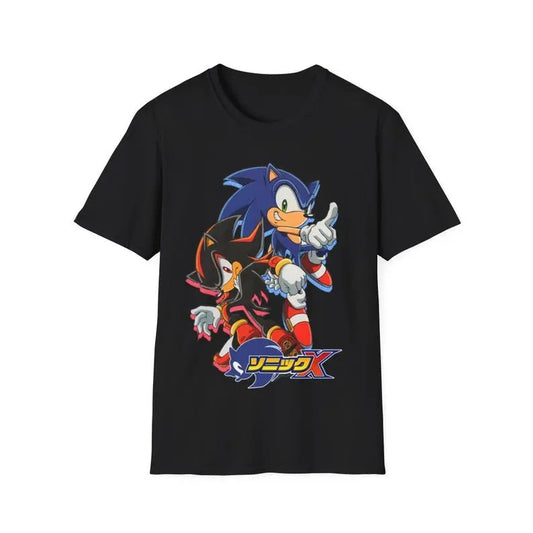 Retro Blue hedgehog Japanese shirt, Son!c X shirt, Unisex y2k streetwear - Graphic Tee Tops, Fashion Cotton, For Men, For Women
