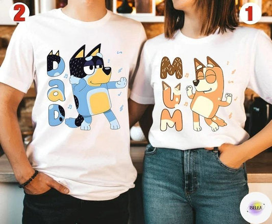 Retro Bluey Family Shirts | Family Matching Shirts | Bandit Heeler Shirt | Bluey Birthday Tee | Bandit Chili Bingo | Bluey Dad Bluey Mum
