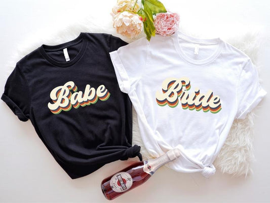 Retro Bride Babe Shirt, Matching Bachelorette Party Tee, Wedding Gift Shirt, Bridesmaid Tee, Team Bride Shirt, Bridal Shower Short Sleeve.