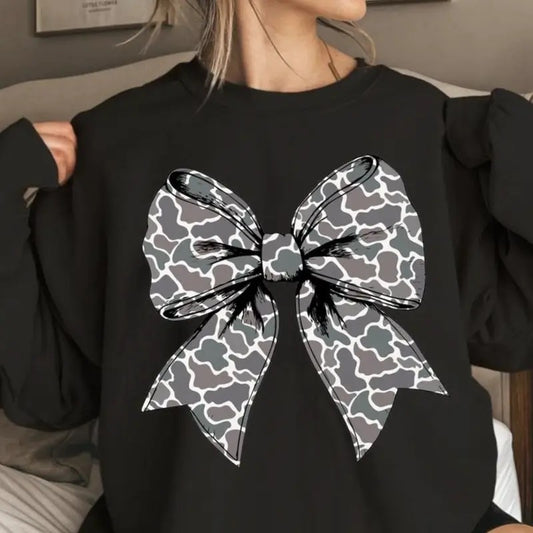 Retro Camo Coquette Vintage Bow Sweater, Dove Season, Girls Camo Bow Tee, Hunting Coquette Bow, Full Sizes, Full Colors