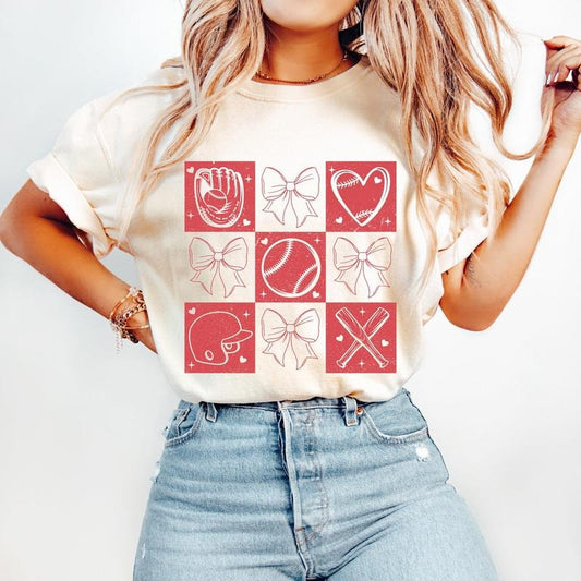 Retro Checkered Baseball Coquette T-Shirt, Game Day Baseball T-Shirt, Baseball Mom T-Shirt, Baseball Bow T-Shirt, Baseball Mama Shirt Tis the Season