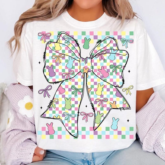 Retro Checkered Easter Coquette Bow T-Shirt, Easter Bow T-Shirt, Easter Bunny Shirt, Spring Shirt