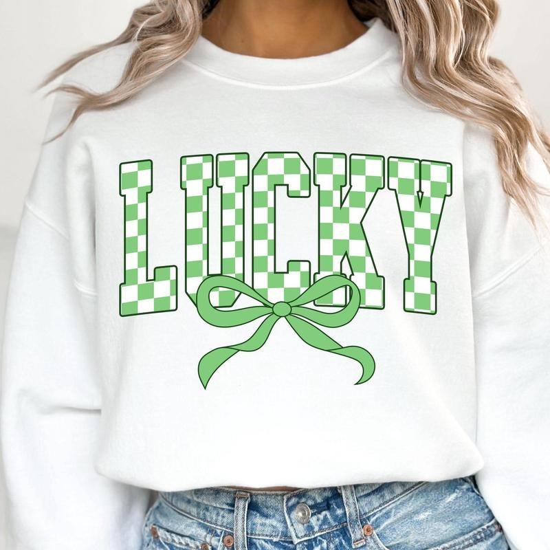 Retro Checkered Lucky St Patrick's Day Coquette shirt, St Patricks day sweatshirt, Lucky , St Patrick, St Pattys day , Retro St Patrick day