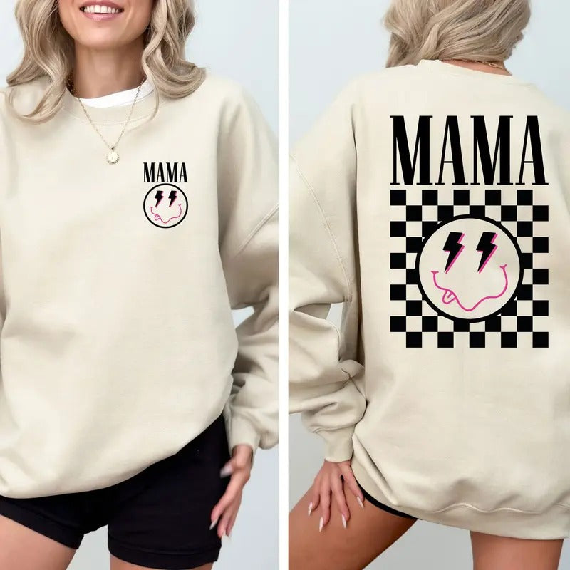 Retro Checkered Mama Sweatshirt Retro Mama Shirt Checkered Mama Shirt Mothers Day Gift Mom Life Shirt Motherhood Shirt Mom Sweatshirt