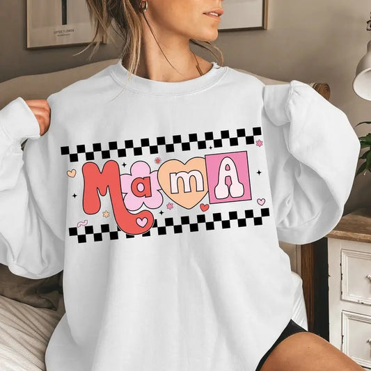 Retro Checkered Mama Sweatshirt, Mama Sweatshirt, Checkered Sweatshirt, Retro mama Sweatshirt, Gift For Mom