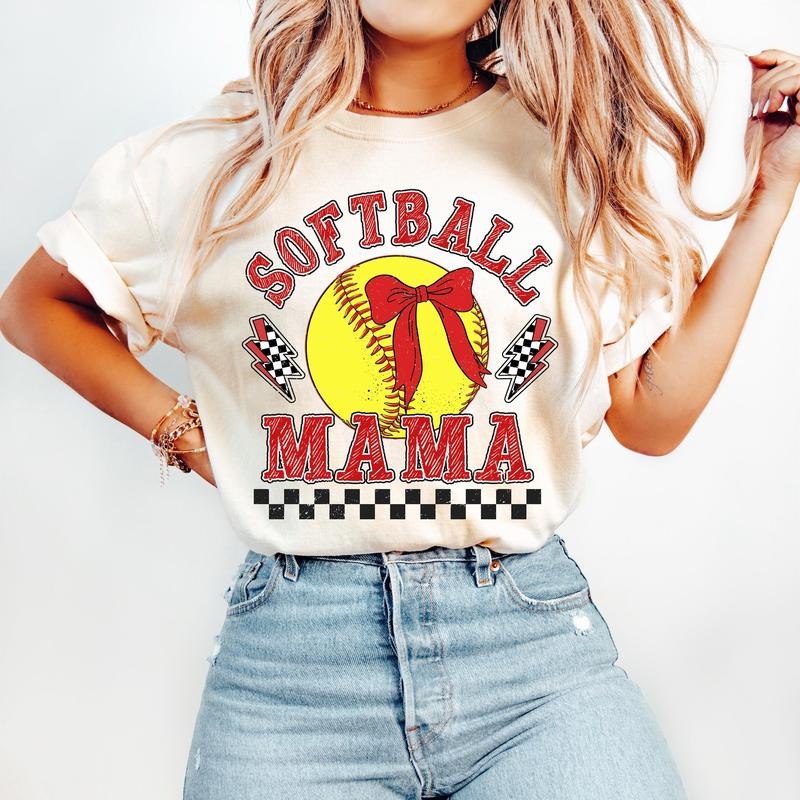 Retro Checkered Softball Mama Coquette T-Shirt, Game Day Softball T-Shirt, Softball Mom T-Shirt, Softball Coquette Shirt Softball