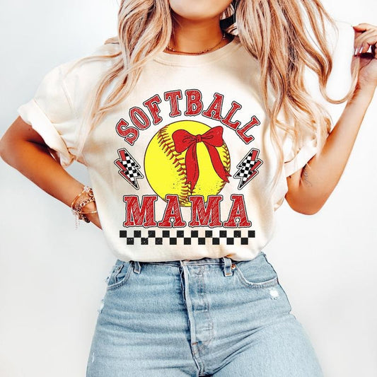 Retro Checkered Softball Mama Coquette T-Shirt, Game Day Softball T-Shirt, Softball Mom T-Shirt, Softball Coquette Shirt Softball