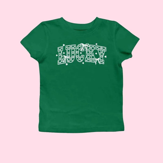 Retro Checkered St Patrick's Day Coquette Baby Tee, Lucky Shirt, St Patty's Day Varsity Shirt, Shamrock Shirt, St Patrick Baby Tee