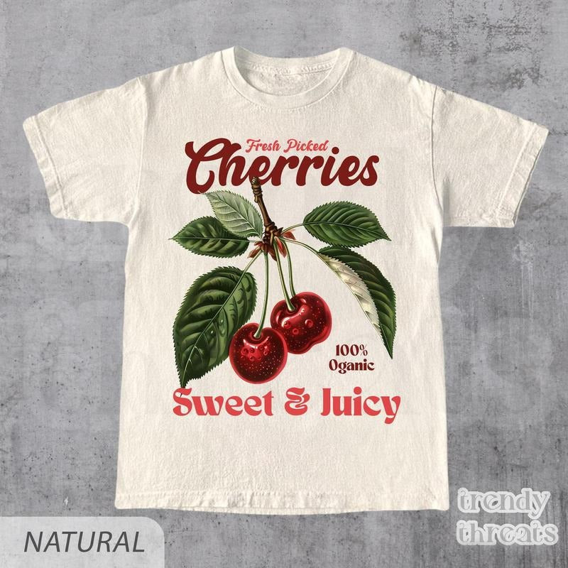 Retro Cherries Commercial Graphic Shirt, Vintage Cherry T-Shirt, Unisex Cotton Tee, y2k Style T Shirt, Cool Gift For Him & Her