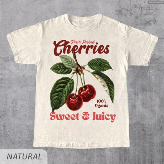 Retro Cherries Coquette Commercial Graphic Shirt, Vintage Cherry T-Shirt, Unisex Y2K Cotton Tee, Cool Gift , Global Trending Outfits