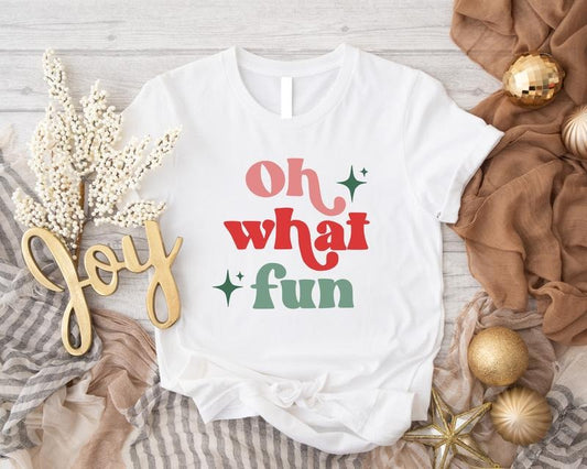 Retro Christmas Shirt, Oh What Fun T-Shirt, Woman Xmas Party Gift Tee, Vintage Christmas Tee, Winter Holiday Celebration Shirt.