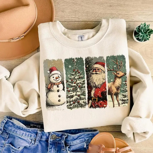 Retro Christmas Sweatshirt Hoodie T-shirt, Vintage Christmas Shirt, Santa Claus Shirt, Christmas Snowman Shirt, Christmas Tree Shirt, Merry Christmas Shirt