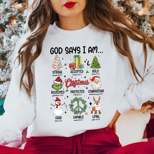 Retro Christmas Sweatshirt, God Says I Am Christmas Hoodie, Santa Claus Shirt, Merry Christmas Sweatshirt Cotton Clothes