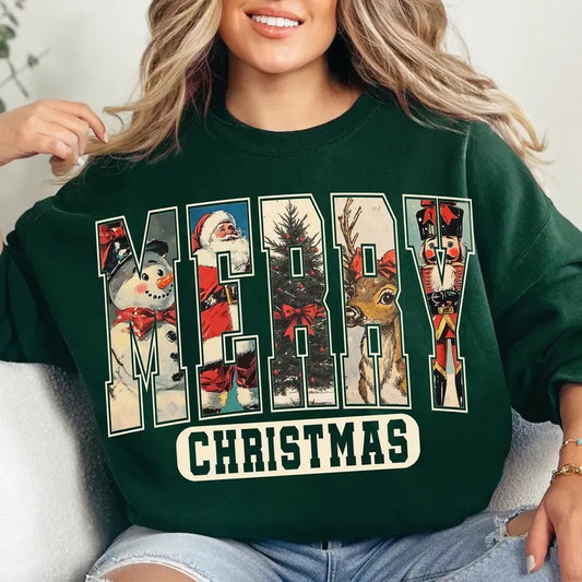 Retro Christmas tshirt Sweatshirt, Christmas Claus, Merryy Christmas Shirt, Tis The Season, Snowman Shirt, Unisex Sweater Pullover Tee Womenswear