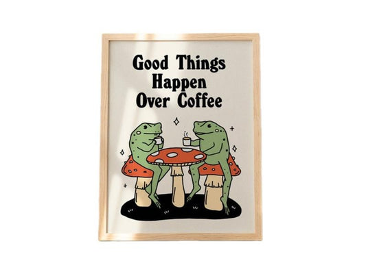 Retro Coffee Print, Cute Frog Art Poster, Cute Couple Frog Poster, Kitchen Prints Decor, Gifts For Her Women Bedroom Decor, Poster Prints No Frame, Wall Decoration, Wall Art Prints, Gifts For Birthday Christmas