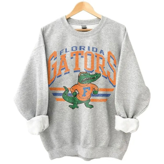 Retro College Football Mascot Crewneck Sweatshirt Classic Menswear Tops Cotton Sweaters