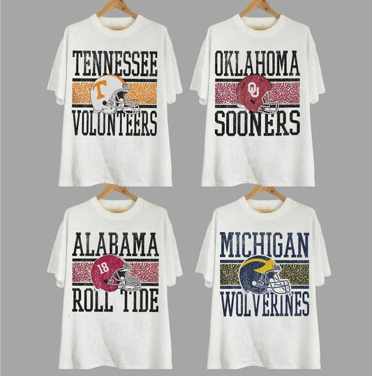 Retro College Football NCAA White T-shirt, Vintage T-shirt All Teams NCAA, Classic Sport T-shirt, Gifts For Sport, Gift For Men And Women. Cotton