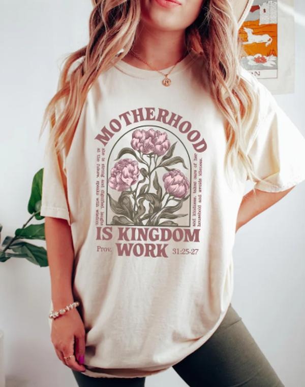 Retro Comfort Mom Tshirt, Motherhood Is Kingdom Work Shirt, Mothers Day Sweatshirt, Christian Mom Gift, Religious Mom Tee