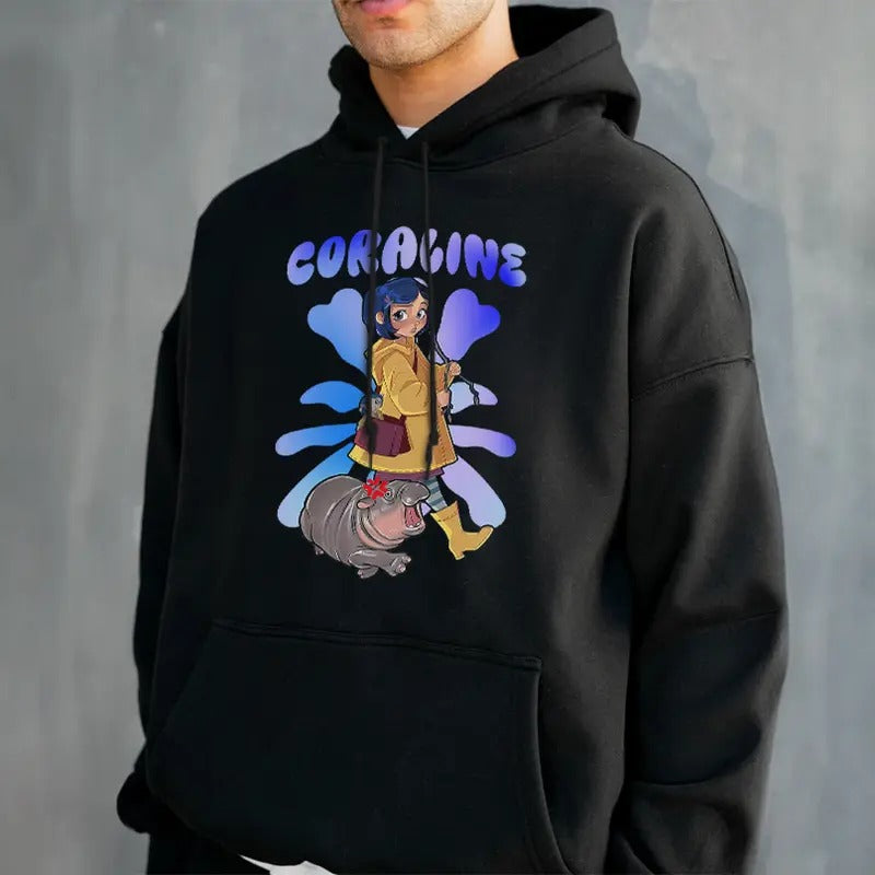 Retro Coraline Shirt, Coraline And Moo Deng Sweatshirt, Cute Moo Deng Hoodie, Funny T-Shirt,