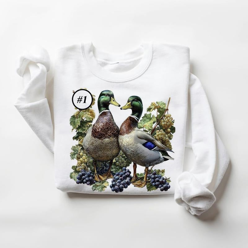 Retro Couple Mallard Duck Valentine Funny Sweatshirts Valentine Sunset Wetland Hunting Flying Ducks T-shirt Unisex Cute Hoodie 2 Cotton Womenswear