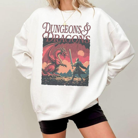 Retro DND Unisex Sweater,Funny D20 Dungeons and Dragons Crewneck,Dungeons Master Fan Sweatshirt, D&D Shirt