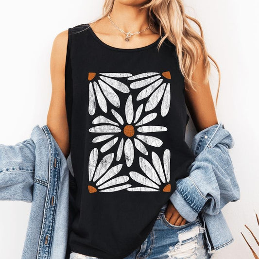 Retro Daisies, Boho, Original Designer Comfort Colors Tank Top, Women's Comfort Colors Tank Top