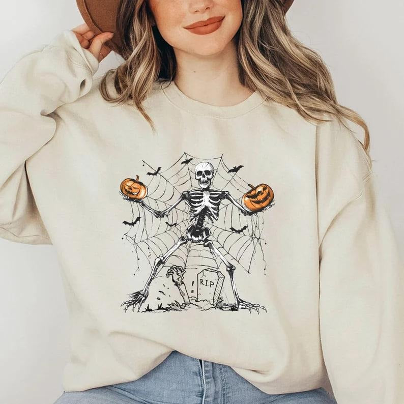 Retro Dancing Skeleton Sweatshirt, Funny Skeleton Sweater, Cute Skull Halloween, Spooky Season Tshirt, Womens Halloween Shirt Halloween Gift