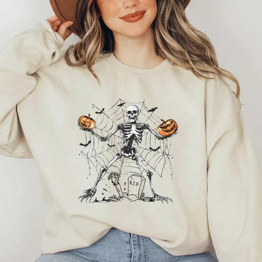 Retro Dancing Skeleton Sweatshirt, Funny Skeleton Sweater, Cute Skull Halloween, Spooky Season Tshirt, Womens Halloween Shirt Halloween Gift