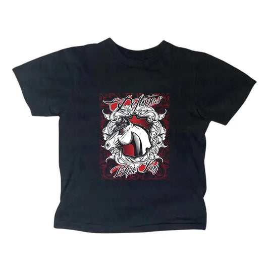 Retro Deftones Horse Baby Tee Y2k Top Women Streetwear Gothic Emo Girl Top Casual Cotton Short Sleeve