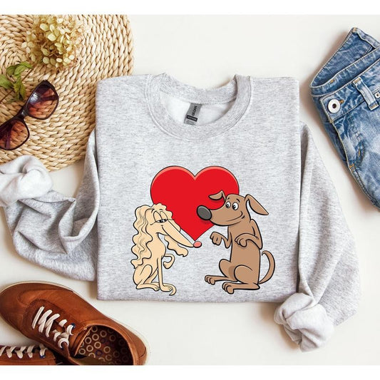 Retro Dog Lovers Sweatshirt, Vintage Valentine's Day Sweatshirt, Crew Neck, Women's, Crewneck, Valentine's Day, Love, Heart, Cupid