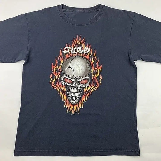 Retro Flaming Skull T-Shirt for Unisex  90s Jnco Jeans Collection