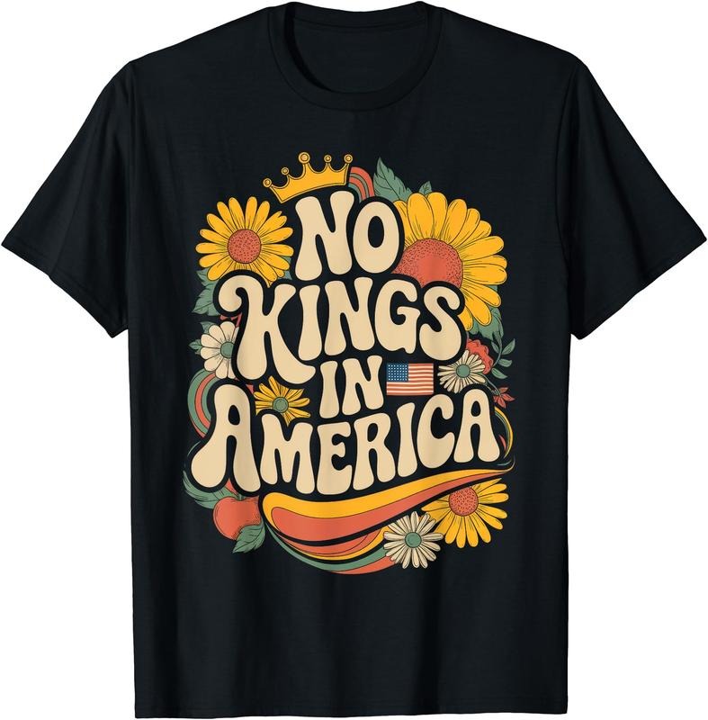 Retro Floral 70s Shirt Women No King In American Democracy T-Shirt | Unisex Cotton Tee Gift, Crewneck, Short Sleeve