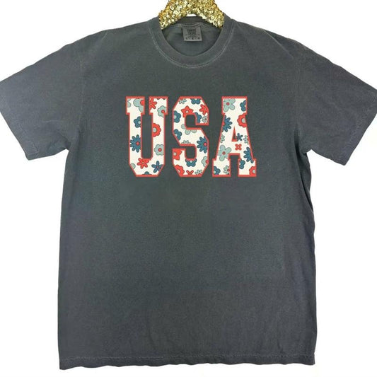 Retro Floral USA comfort color shirts Usa Flag Tee Usa Comfort Colors  Shirt Gift
