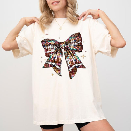 Retro Football Bow Shirt, Coquette Football Bow Comfort Colors Shirt, Football Mom Graphic Tee, Coquette Bow Unisex Shirt, Football Season Tee, Fall Tee For Women, Gameday Shirt, Comfy Fabric Graphic Tee, Womenswear, Cotton Fabric Relaxed Fit Style