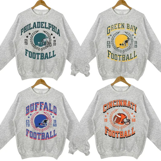 Retro Football Team Crewneck Sweatshirt in Sport Grey - Classic Style for All Fans