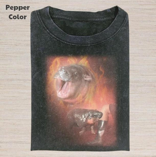 Retro Funny Vintage Graphic Tee, Grumpy Moo Deng T-Shirt, Unisex Meme Cringe Funny Dumb Shirt, Menswear Womenswear Streetwear